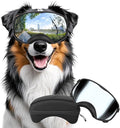 Dog Sunglasses UV Protection Silver Dog Goggles Windproof Glasses with Elastic Straps for Medium-Large Breed, Black Frame + Silver Lens