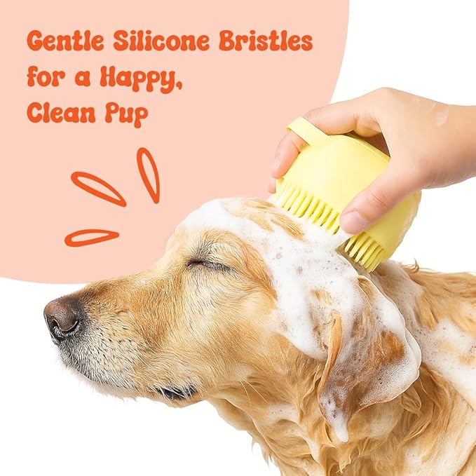 HamInWay Dog Bath Brush, 2-in-1 Dog Grooming Brush with Built-in Shampoo Dispenser, Gentle Silicone Bristles for Bath & Massage, Non-Slip Handle, Easy Clean Design for Dogs, Cats & Small Pets, Blue