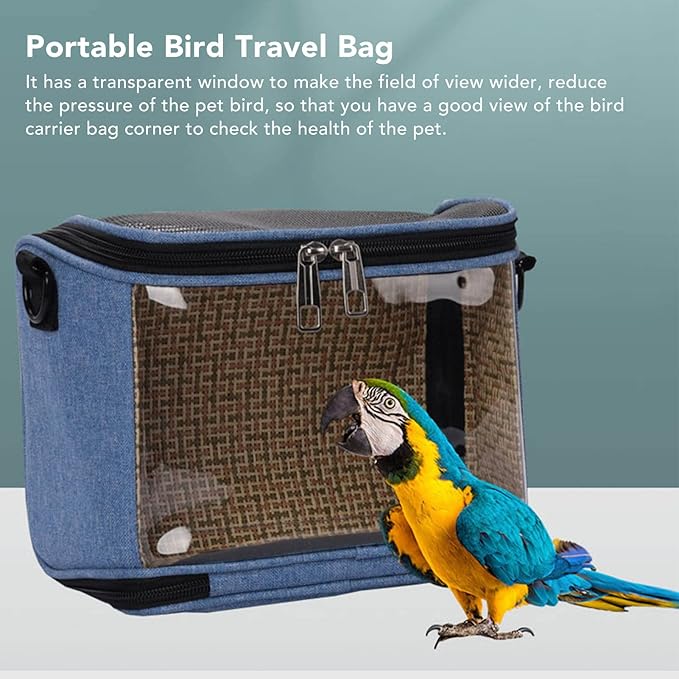 Bird Carrier Bag,Portable Travel pet Hamster Bag,Transparent Lightweight Breathable Parrot Travel Cage for Cockatiels Parakeets Small Bird Rat Guinea Pig Squirrel Carrier (Blue)