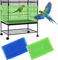 Daoeny 2Pcs Large Bird Cage Cover, Bird Cage Seed Catcher, Adjustable Soft Airy Nylon Mesh Net, Birdcage Cover Skirt Seed Guard for Parrot Parakeet Macaw African Round Square Cages (Blue + Green)