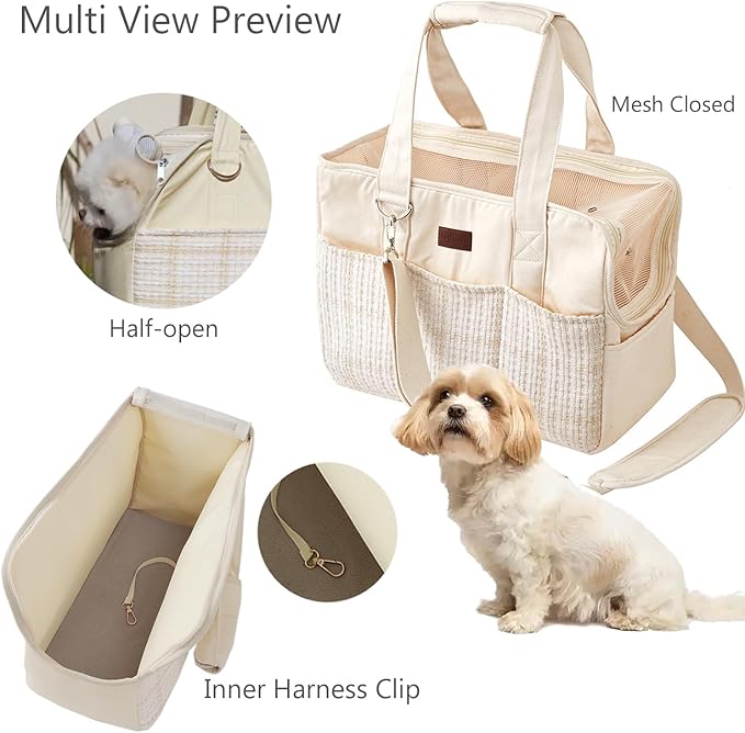 Cat Carriers Bag Beige Small Dog Purse Lightweight Puppy Carrier Fashion Woman Totes for Pet Bag Small Pups Handbag Kitty Rabbit Outdoor (Cream Color