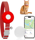 GPS Tracker for Cats, Cat Tracker, Cat GPS Tracker Compatible with Apple Find My App (Only iOS), No Monthly Fee or Subscription (White Tracker, Red Cat Collar)