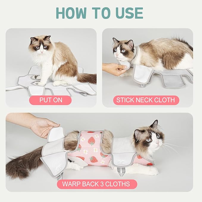 Supet Cat Grooming Hammock Harness for Nail Trimming, Cat Grooming Hanging Sling for Nail Clipping, Pet Restraint Holder for Cutting Nails, Medicine, Ear & Teeth Cleaning, Eye Care (Strawberry L)