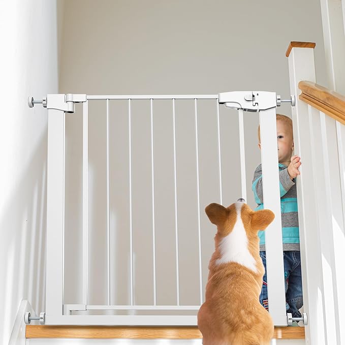 Easy Step Walk-Thru Baby Gate – Adjustable Safety Gate for Babies & Pets, Pressure Mount Kit, Includes Wall Cups – 29.7-32W x 30.5H, Auto-Close