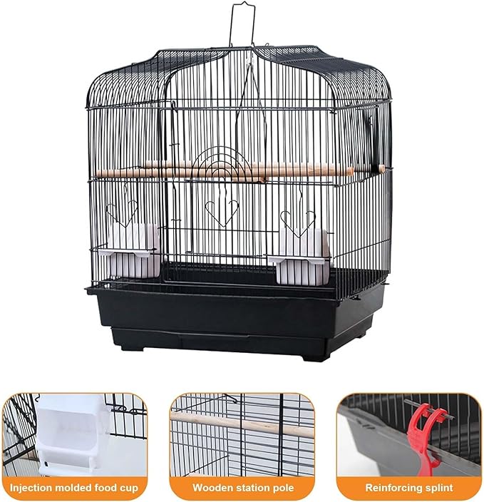 Small Bird Travel Cage - Lightweight Small Birds Starter Kit with with 2 Stands, 2 Feeders and Wooden Perches, Birdcages for Parakeets Lovebirds Parrotlets Finches Canaries(20.5×18.1×14.2 in)