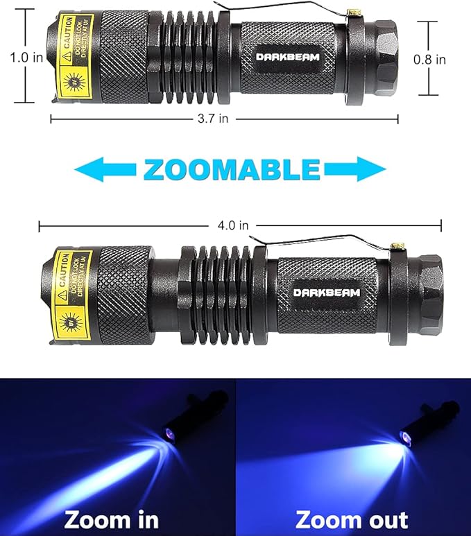 DARKBEAM UV 365nm Light Wood's lamp Blacklight Ultraviolet Flashlight LED Portable Mini Handheld Torch Detector for Dog Urine Pet Stains 370nm Anti-counterfeiting Identification, Resin Curing