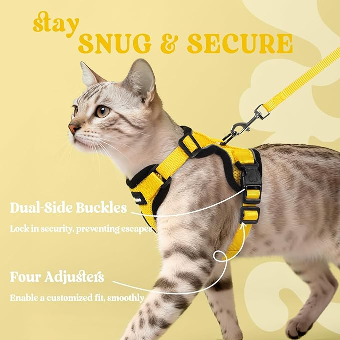 rabbitgoo Cat Harness and Leash for Walking, Escape Proof Soft Adjustable Vest Harnesses for Cats, Easy Control Breathable Reflective Strips Jacket, Yellow, XXS