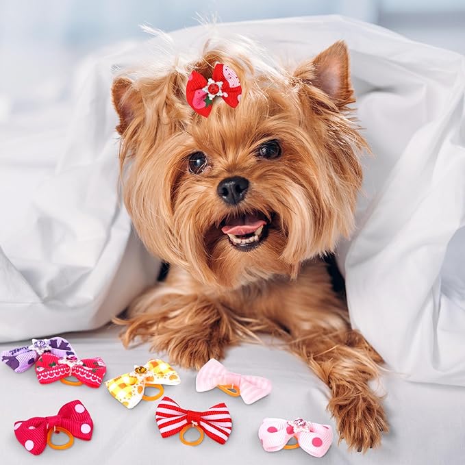 Reginary 150 Pack Dog Bows Grooming Cute Dog Hair Bows Girl with Rubber Bands Small Puppy Bowknots Colorful Hair Accessories for Dogs Puppies Pets Gift (Classic Style)