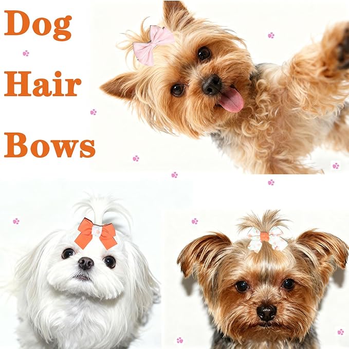 20pcs Orange Small Dog Hair Bows, Handmade Mix Style Bowknot Top Knot for Yorkie Holiday Daily Grooming