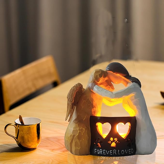 Dog Memorial Statue with Flickering Flameless Candle Sympathy Figurine Gift for Loss of Dog Remembrance