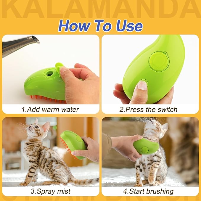 Cat Steam Brush, 3 In 1 Steamy Pet Brush, Silicone Massage Dog Hair Remover Comb, Spray Mist Grooming for Indoor Kittens (Mango Green)