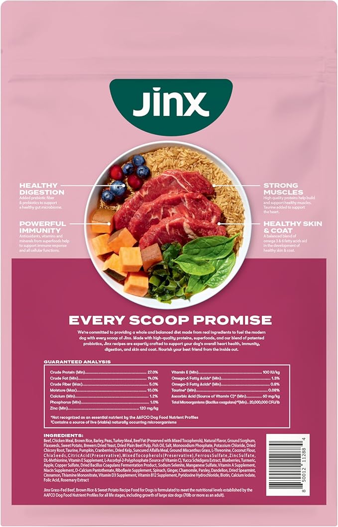 Jinx Premium Dry Dog Food, for All Lifestages - Real Beef, Brown Rice & Sweet Potato Kibble with Superfoods for Immune Support & Probiotics for Digestive Support - No Fillers - 4lb (Pack of 2)