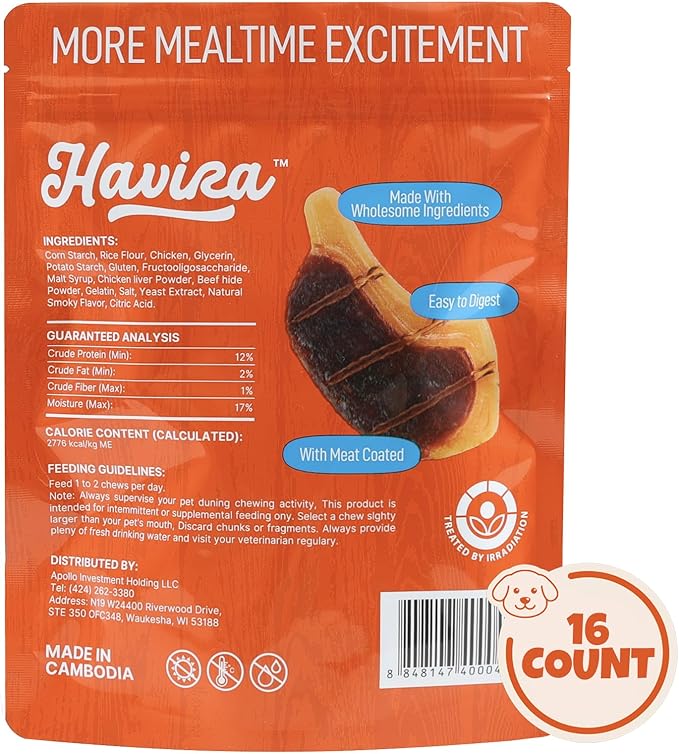 Havira BBQ Dog Treats Baked Pork Chop 16 Count, Grill-Shaped Rawhide Free Dog Chews Bone, Easily Digestible, for All Life Stages