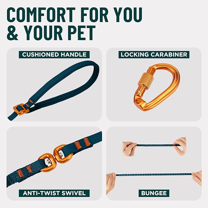 OutdoorBengal Kushma™ - Long Leash for Cats and Small Dogs with Bungee - Silicone + Nylon - No Tangle, Hands-Free for Waist and Body, Lightweight - Extra Long Cat Leash for Small Dogs (Desert)