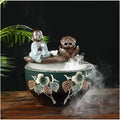 Fish Tabk Aquarium Ceramic Fish Tank Home Living Room Circulation Flow Water Fish Tank Feng Shui Lucky Ornament Balcony Goldfish Bowl Fish Tank Cool Fish Tank(E)