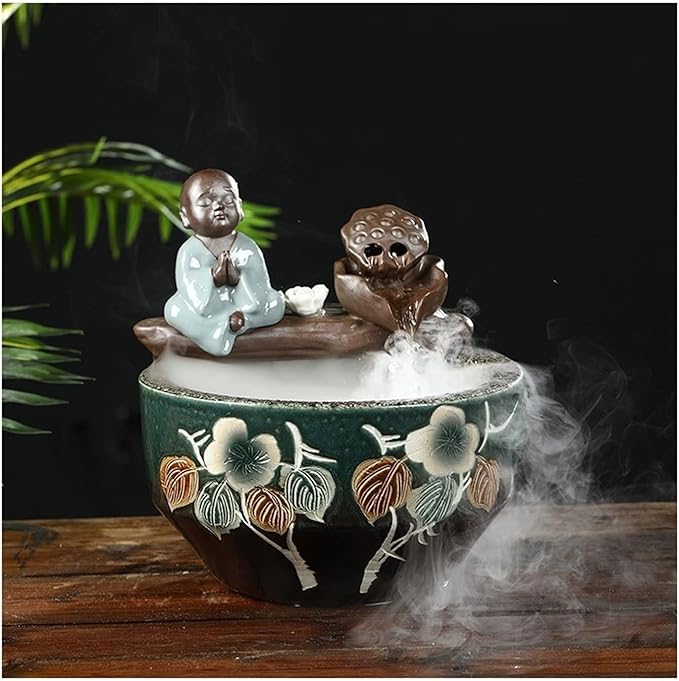 Fish Tabk Aquarium Ceramic Fish Tank Home Living Room Circulation Flow Water Fish Tank Feng Shui Lucky Ornament Balcony Goldfish Bowl Fish Tank Cool Fish Tank(E)