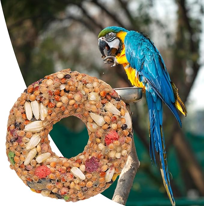 Bird Treats - Parakeet Toys, Grain Teether Supplies | Donut Shape Chewing Snack, Foraging Training Activity Enrichment with Aviary Accessories for Lovebirds, Cockatiels, Budgies and Small Parrots