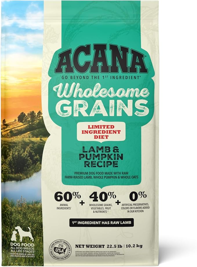 ACANA Wholesome Grains Dry Dog Food Limited Ingredient Lamb & Pumpkin Recipe 22.5lb Bag