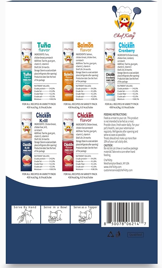Cat Treats Lickable | Grain-Free Cat Food Toppers, High Protein | Creamy Puree Squeeze Ups with Vitamin E & Taurine, Digestible Formula | 0.5 oz. Each Tube, Chicken with Krill Recipe | 10 Tubes