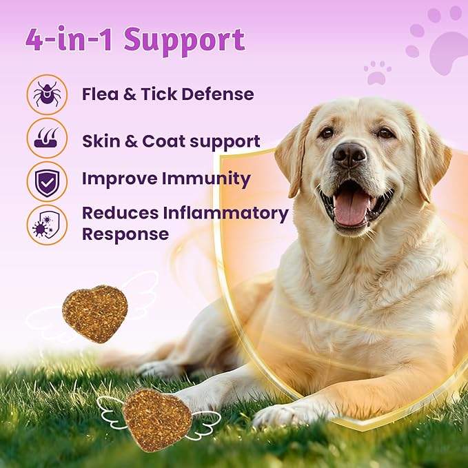 VUN Dog Flea and Tick Treatment Chewable,Natural Oral Flea Treatment for Cats,Relieve Itching& Biting,Flea Tick Prevention for Dogs Chews Supplement for Skin&Coat,All Breeds Sizes,100 Counts