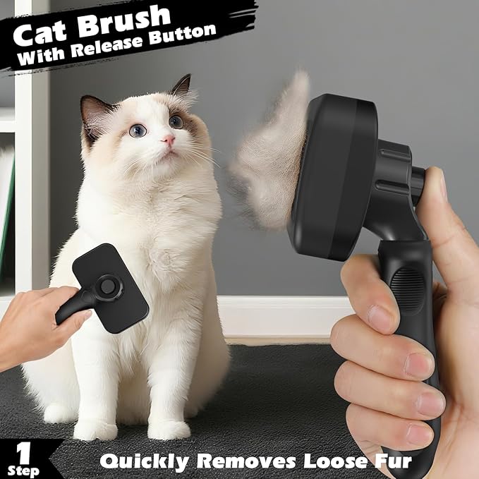3PCS Cat Grooming Supplies, Cat Brush & Nail Clipper/Trimmer & Flea Comb for Shedding Indoor Cats Essentials Stuff Accessories (Black Grey)