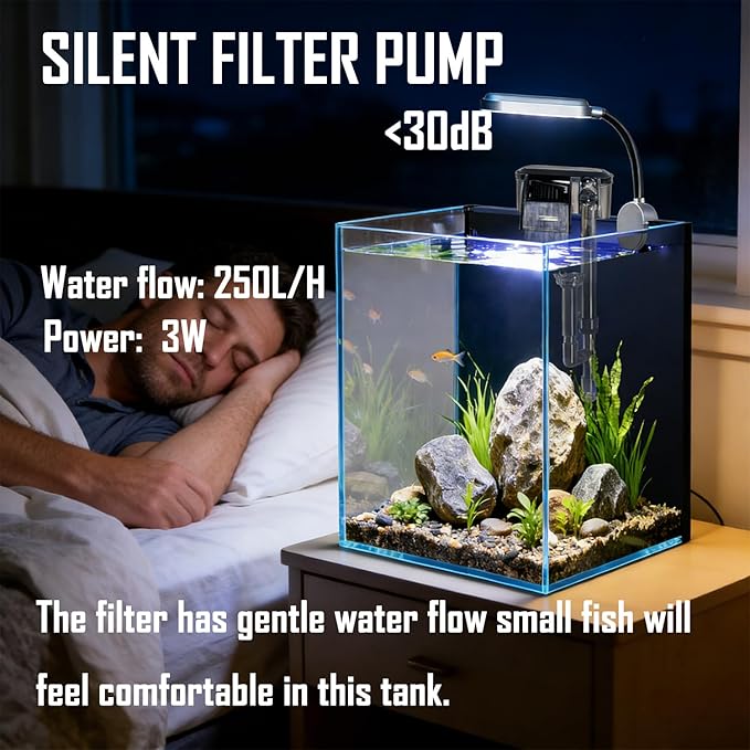 1.5 Gallon Fish Tank Starter Kits, Nano Glass Aquarium with Filter, Led Light for Aquascape DIY Small Betta Fish Tank