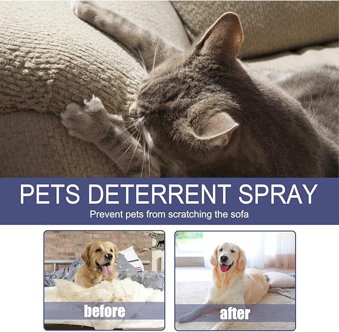 Cat Scratch Deterrent Spray for Furniture – Natural Bitter Taste Training Aid – Indoor Cat Repellent with Plant Extracts & Peppermint – Protects Sofa, Carpet & Curtains – 50ml/1.7 Fl Oz