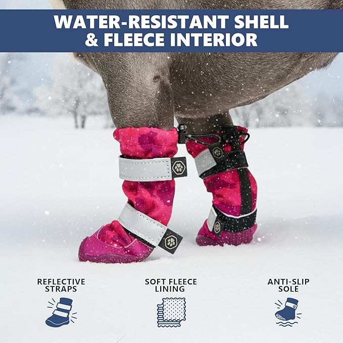 Spark Paws Dog Shoes, Waterproof Dog Boots for Medium to Large Dogs, Non Slip, Breathable Dog Booties and Paw Protectors - 4PCS Doggie Hiking Boots with Reflective Straps, Pink Camo, Size 4