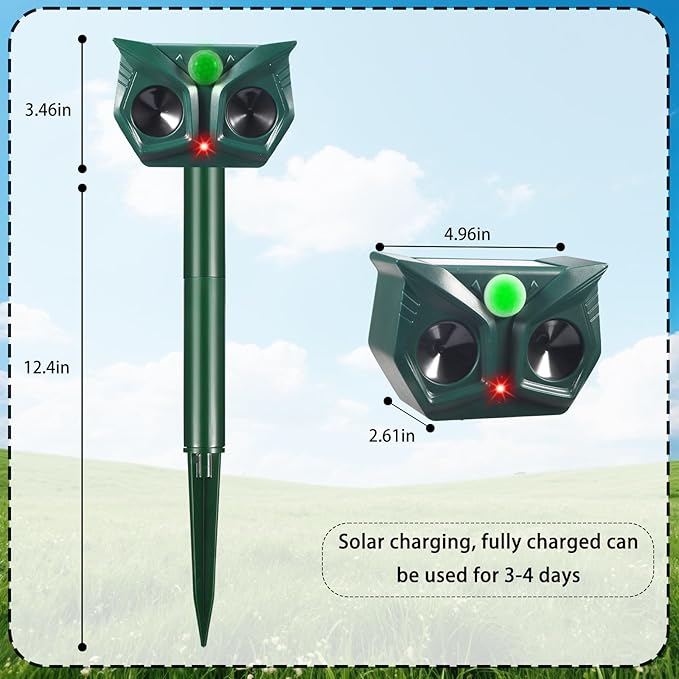 2 Pack Solar Ultrasonic Animal Repeller, Cat Repellent Outdoor with Motion Sensor, Ultrasonic Cat Repellent Deer Repeller Dog Deterrent for Garden Farm