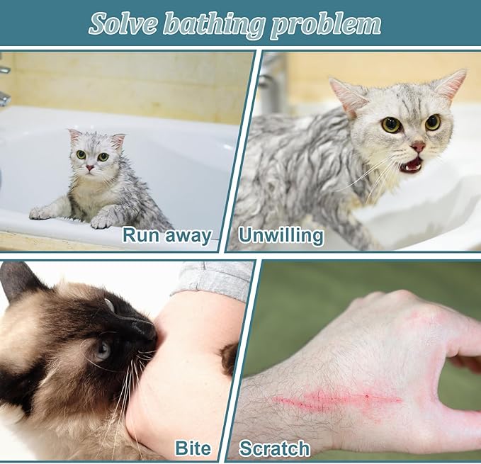 Cat Bathing Bag, Breathable Mesh Cat Shower Bag Anti Scratch Adjustable Grooming Bag for Nail Trimming Polyester Soft Washing Bag