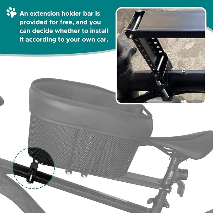 doorslay Dog Bike Basket Mountain Bike Shopping Basket Portable Cat and Dog Carrier for Bike Front Crossbar with Sponge Liner Safety Strap (Black)