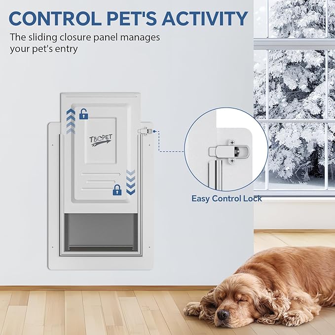 Dog Door for Wall Steel Frame, Telescoping Tunnel & Double Food-Grade Silicone Flaps Pet Door, Doggy Doors with Secure Lock (Pets Up to 40 lbs) - Medium