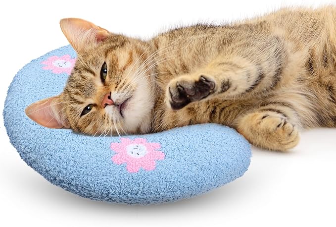 4 Pcs Ultra Soft Fluffy Pet Calming Pillow U Shaped Donut Cat & Dog Bed with Cute Embroidery, Anxiety Relief & Joint Support, Machine Washable