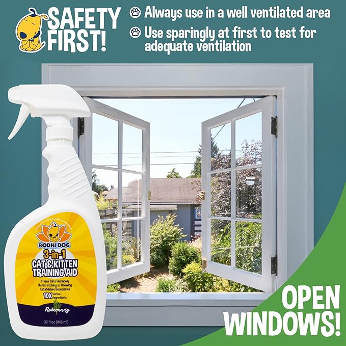 Bodhi Dog 3-in-1 Cat & Kitten Training Aid - Feline Deterrent Spray for Indoor and Outdoor Use - Protect Furniture, Rugs and Plants - Establish Boundaries & Keep Cats Off - Made in USA (32 Fl Oz)