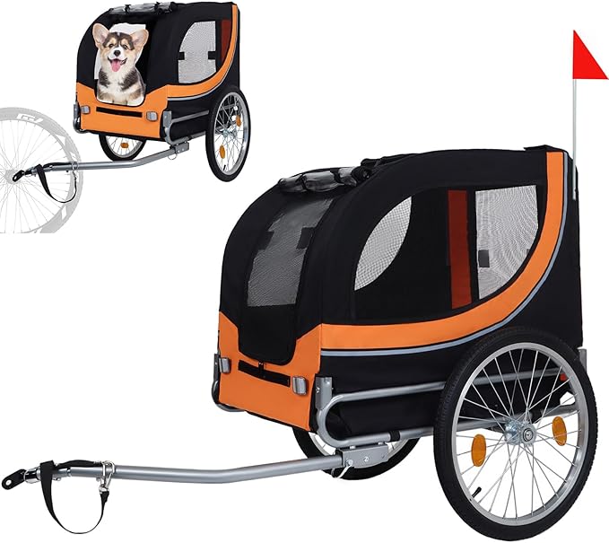 Large Dog Trailer for Bike, Folding Bike Trailer for Dogs with 18.9" Wheels, 120LB Capacity All-Terrain Pet Carrier, Universal Bicycle Coupler