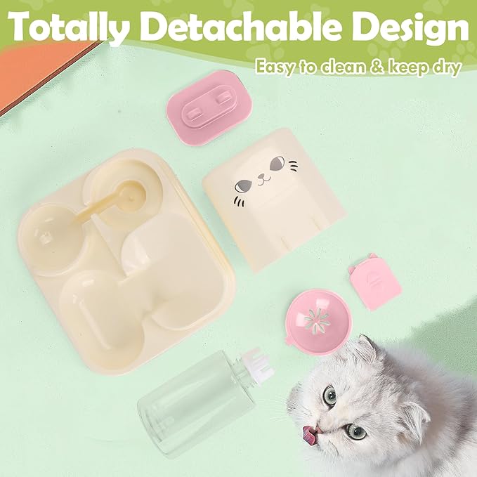 1.6L Auto Gravity Pet Feeder and 0.6L Water Dispenser Set, Automatic Cat Food and Water Dispenser, Gravity Pet Feeder for Small Medium Dog Puppy Cat Kitten (Pink)