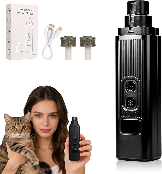 Cat Nail, Safe Cut Cat Nail Trimmer,Nail Trimmer,Silent Groom Pro Pet Nail Grinder,Two Adjustable with 360° Grinding Settings,Ultra Quiet Under 40db ＆ Powerful Enough for All Cats ＆Dogs (Black)
