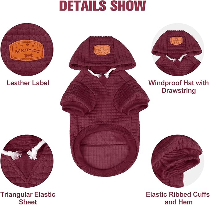 BEAUTYZOO Dog Hoodie for Small Medium Large Dogs, Winter Fall Warm Dog Clothes for Puppy S M Sized Dogs Girl Boy, Dog Sweater Shirt Hoodies with Pocket Bulldog Pitbull Cat Clothing Coat, Wine Red ML