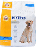 Arm & Hammer for Pets Disposable Female Dog Diapers with Odor Control and Wetness Indicator, Leak Resistant Dog Diapers for Incontinence and Heat Cycles, Size Large 18–23 in Waist, 12 Count