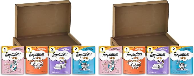 Temptations Cat Treats Classic Crunchy and Soft Cat Treats Variety Pack,6.3 oz. Pouches,(Pack of 12)
