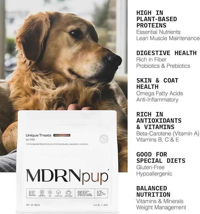 MDRNpup® Unique Dog Treats, Human Grade and All-Natural, Only Four Ingredients, High Protein - Amino Acids, Nothing Artificial, Soft Baked in The USA (13.2 Ounce, Chickpea & Pumpkin)
