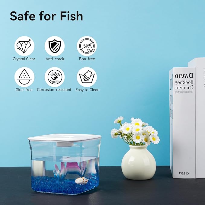 Small Betta Fish Tank - Mini Fish Aquarium Tank for Temporary Space, 0.2 Gallon Stackable Plastic Fish Bowl for Short-Term Use, Desktop Cube Tank for Small Fish, Insect, Shrimp, Crab, Spider
