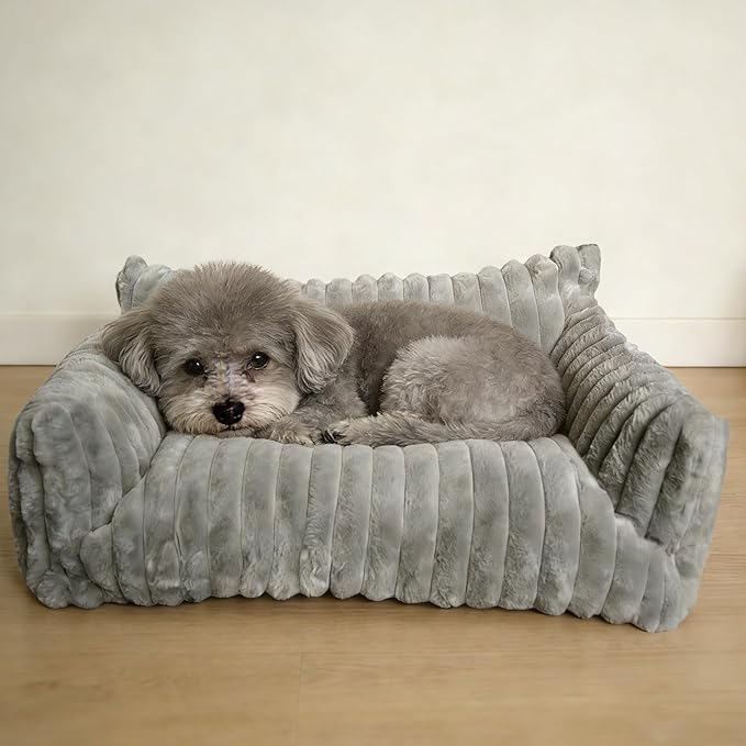 Cat Couch for Pets - Cute Cat Beds for Indoor Cats with Removable Cover, Washable Soft Corduroy Plush, Fluffy Supportive Pet Sofa Chair for Small Dog & Cats, 30 inch Grey