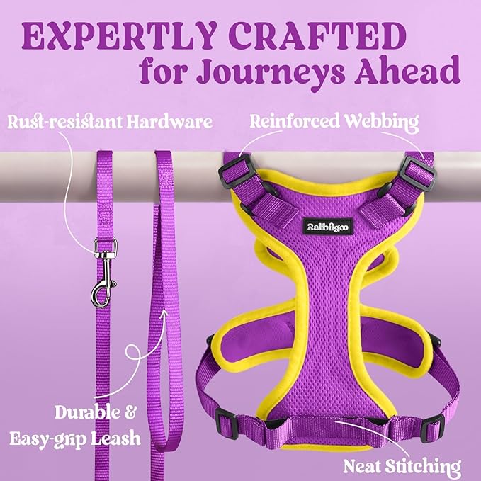 rabbitgoo Cat Harness and Leash for Walking, Escape Proof Soft Adjustable Vest Harnesses for Cats, Easy Control Breathable Reflective Strips Jacket, Purple&Yellow,XS