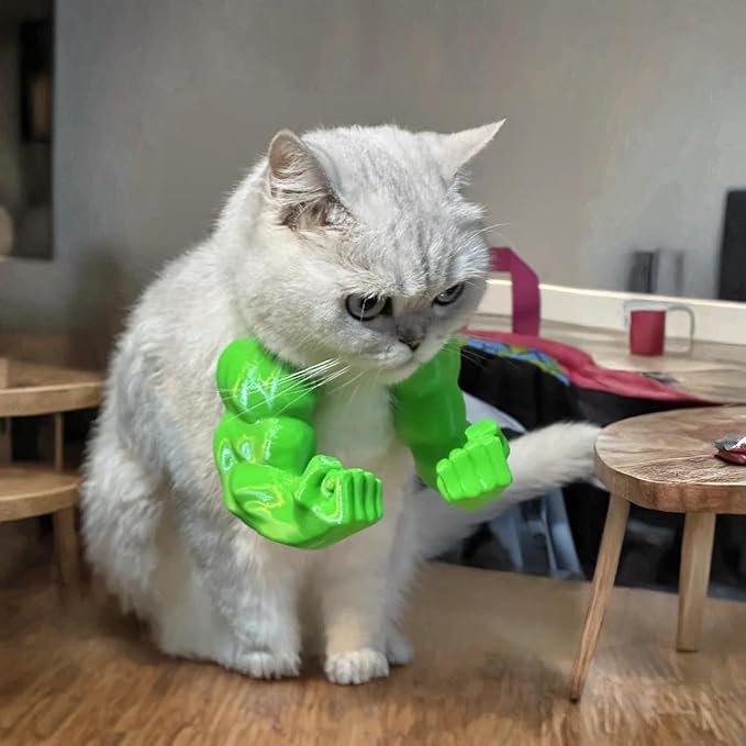 3D Printed Cat Muscle Arms, Halloween Cat Costume Accessory Neck Arms for Pet Cosplay, Lightweight Muscular Arms for Cats Birthday Party Supplie, Halloween Unique Costume Prop for Pets (Green)