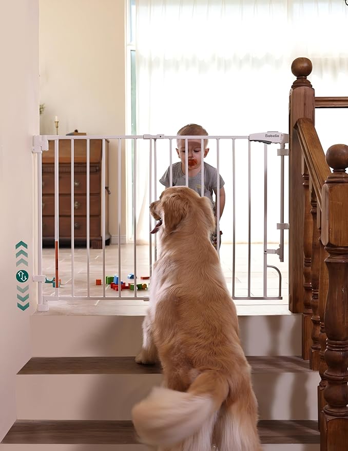 Babelio Removable & No Bottom Bar Baby Gate, 29-43", 36" H Extra Tall Hardware Mounted (Drill Needed)| Wide Walk-Thru| Auto-Close Safety Dog/Pet Gate for Stairs & Doorways (White)