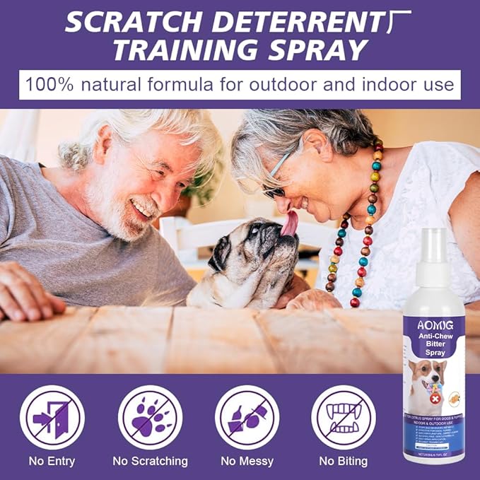 AOMIG Bitter Apple Spray for Dogs to Stop Chewing Licking, No Chew Spray for Dogs, Alcohol-Free Dog Deterrent Sprays to Anti-Chew Furniture Shoes, Indoor & Outdoor Safe Effective Training Aid, 200ml