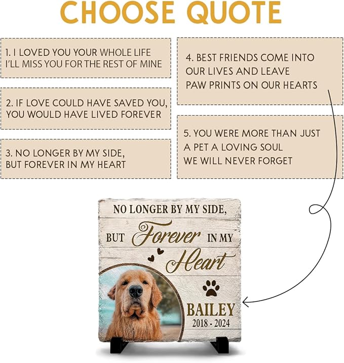 Personalized Pet Memorial Stones for Dogs - Dog Loss Rock with Paw Prints - Sentimental Gifts for Dog Owner and Pet Lover - Square Stone to Keep Dog Picture Frame