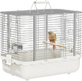 Bird Carrier Travel Cage, Durable Portable Stainless Steel Birdcage with Bird Perch & Feeding Bowl for Parrots Canaries Budgies Lovebirds Conures Cockatiels (Large White)