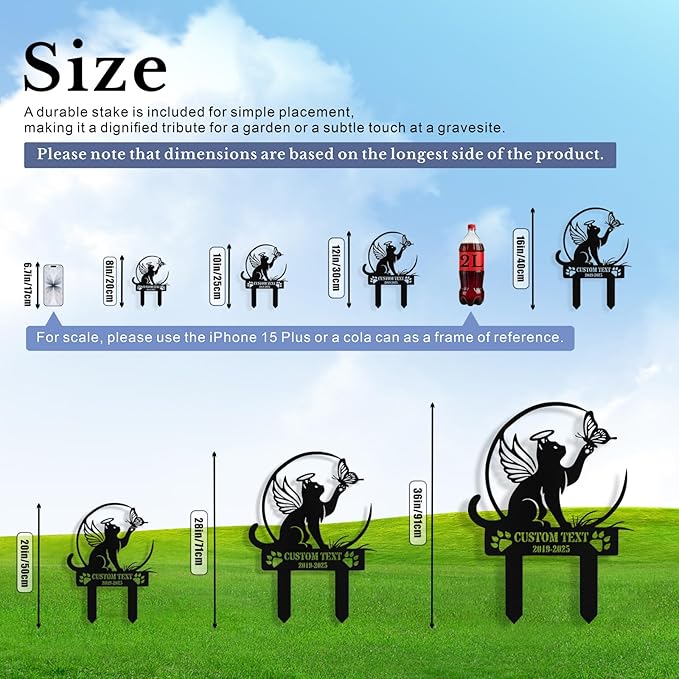 Custom Cat Grave Marker Outdoor, Personalized Metal Cat Memorial Grave Stake with Name and Date, Outdoor Waterrproof Cats Memorial Plaque